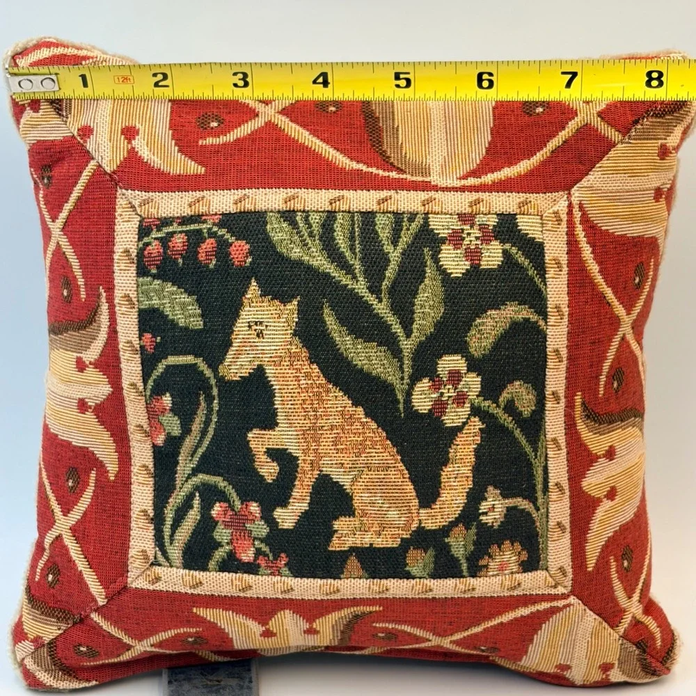 Vintage Renaissance-style Woven Tapestry Decorative Pillow Fox Cotton USA 9x8.5